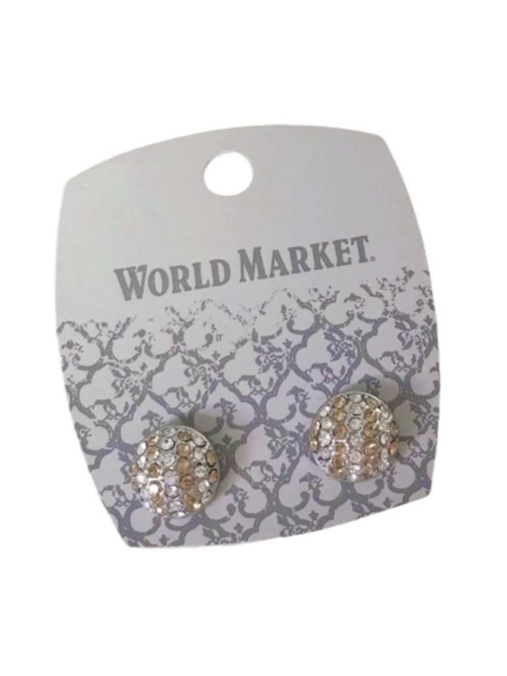 World Market Round Pave Rhinestone Stud Earrings